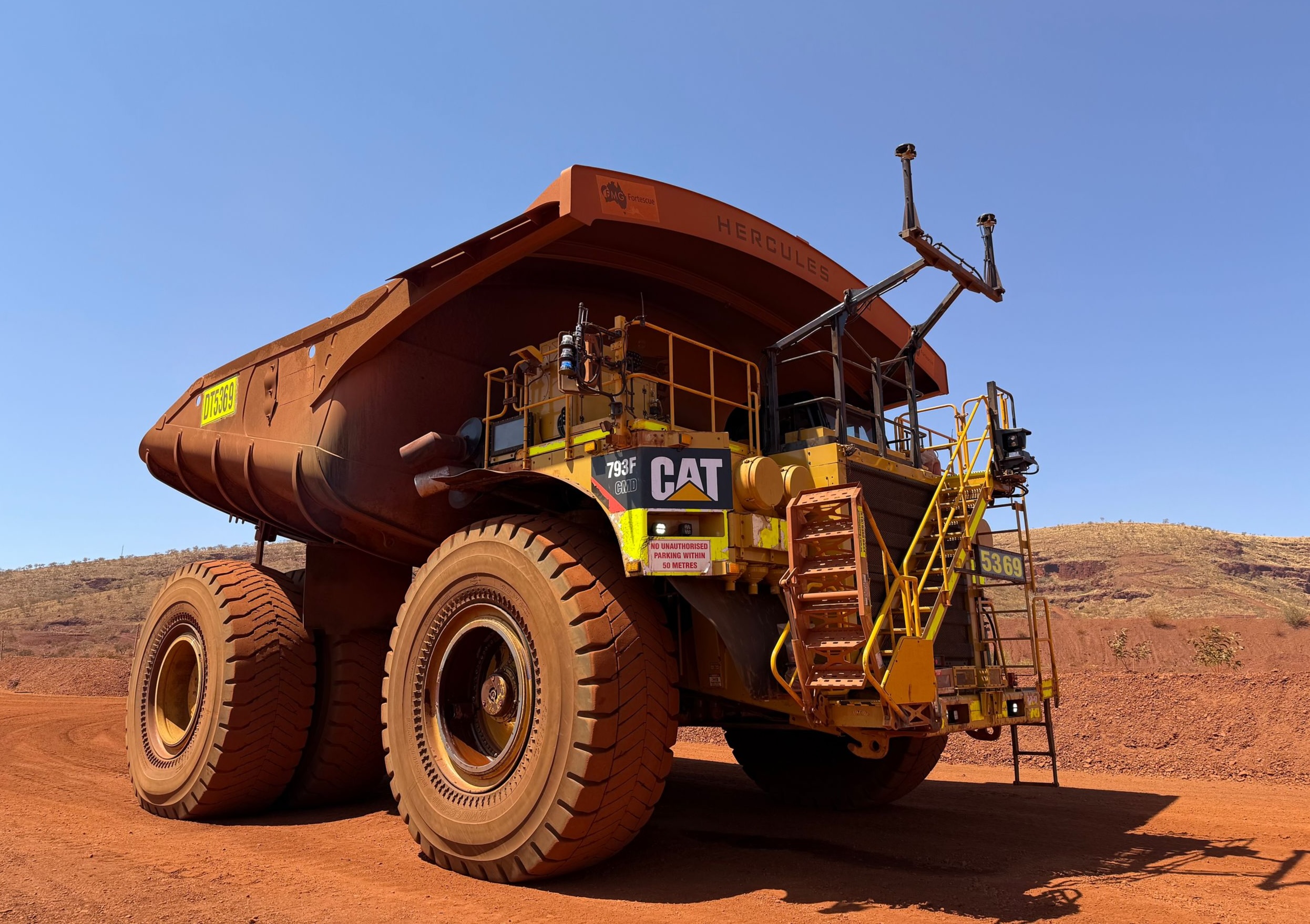 Caterpillar 793F haul truck with autonomous retrofit sensors, Pilbara